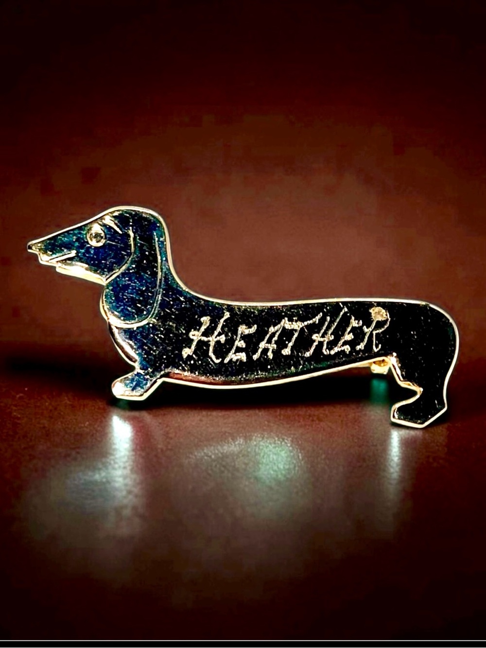 Cute Vintage Mid Century Gold Tone Dachshund Dog Brooch Personalized HEATHER